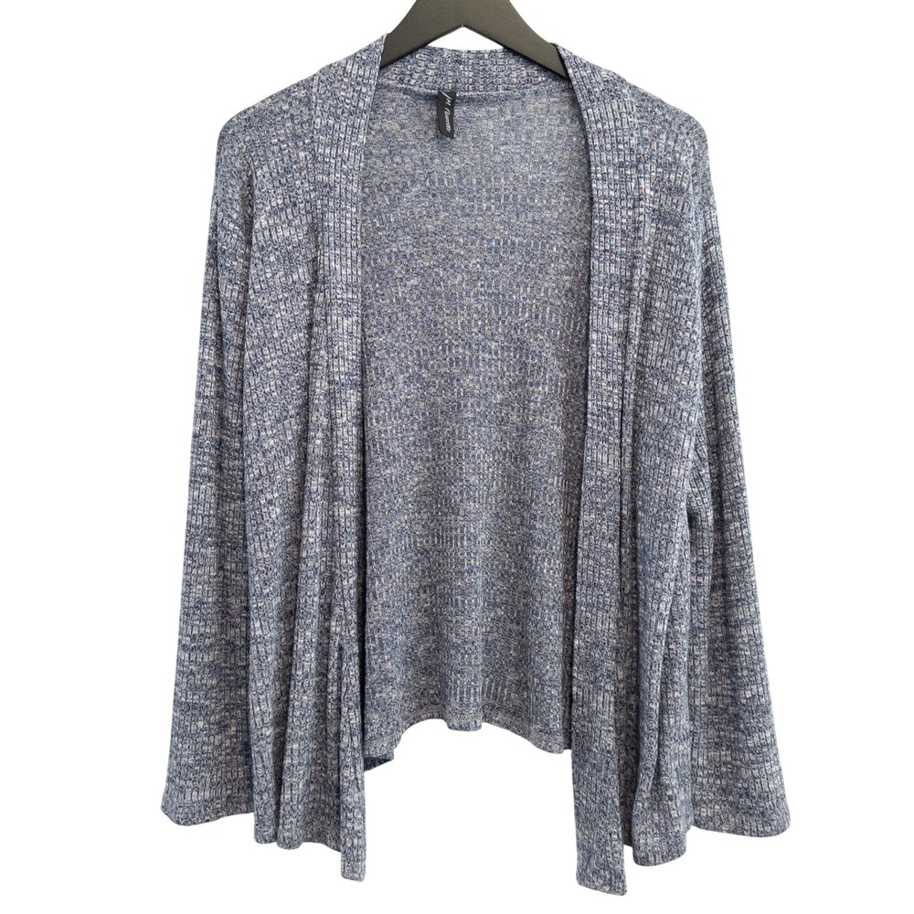 J.M. Fleurette Cardigan Womens XL Blue Ribbed‎ Knit Open Front Business Casual